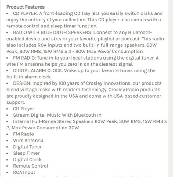 Crosley Fleetwood Speaker Radio Cd Player In Walnut (Bluetooth, Radio, CD) - Picture 15 of 15